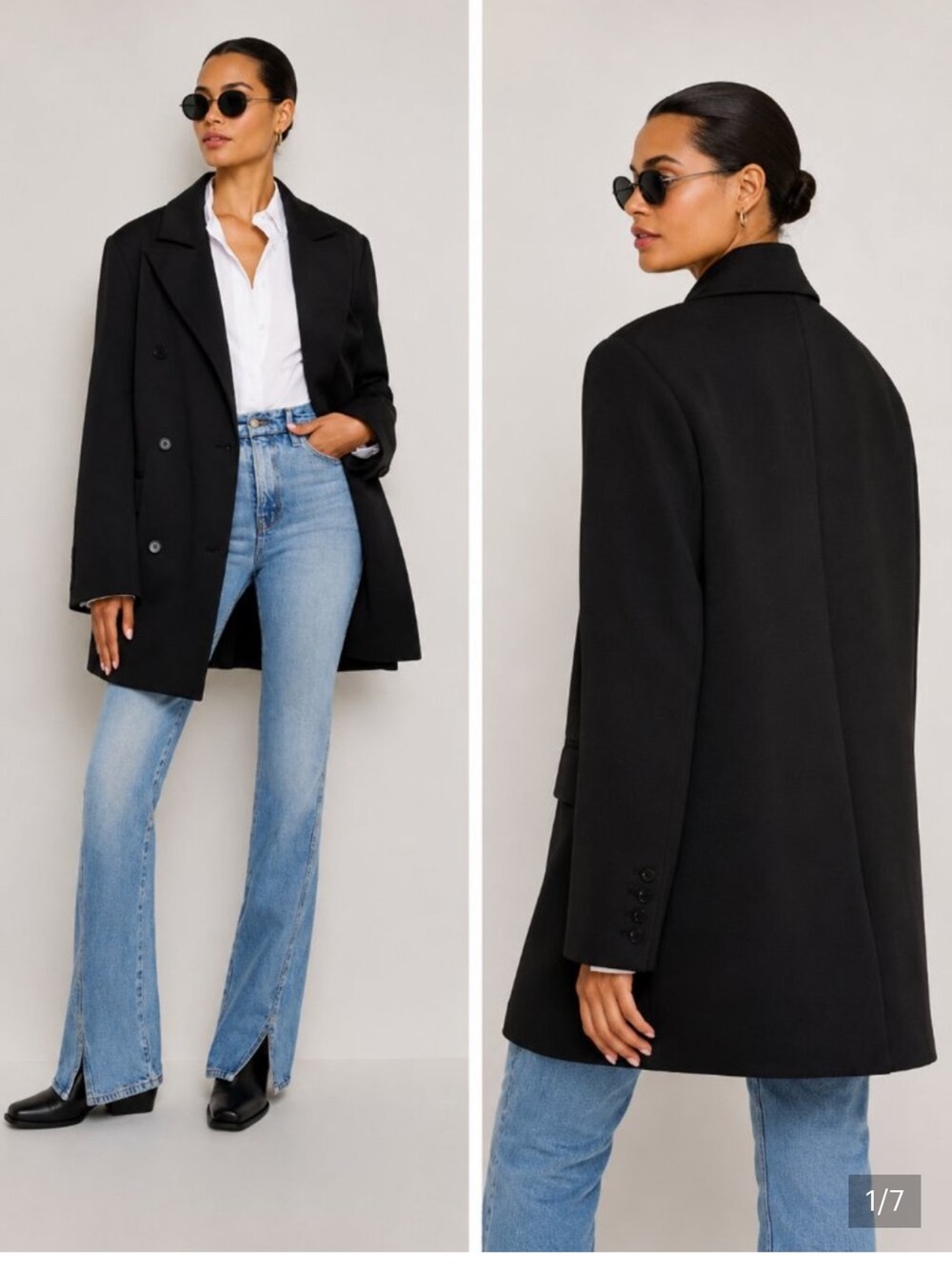 Good American Classic Black Women's Double-Breasted Coat - 2X